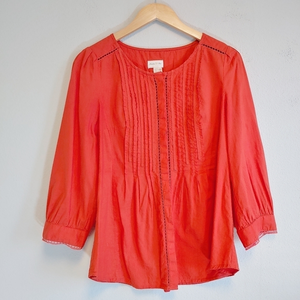 Meadow Rue Anthropologie Cotton Pintuck Boho Blouse Sz 10 Prairie Cottagecore